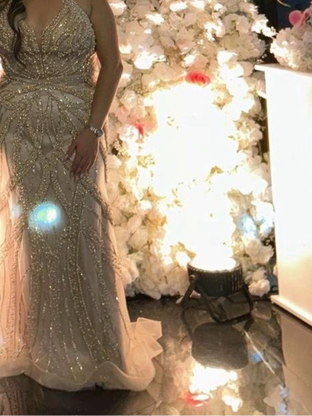 Elegant Beaded Champagne Evening Dress for Women